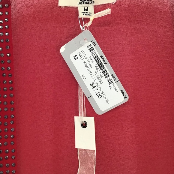 YA Los Angeles Rhinestone Silk Kimono Sheer Party Cocktail Red NWT Size M - Picture 5 of 7